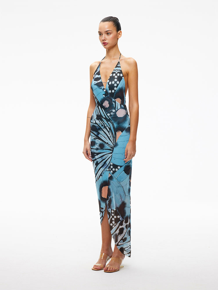 XENASERA AUTUMN BLUE BUTTERFLY DRESS