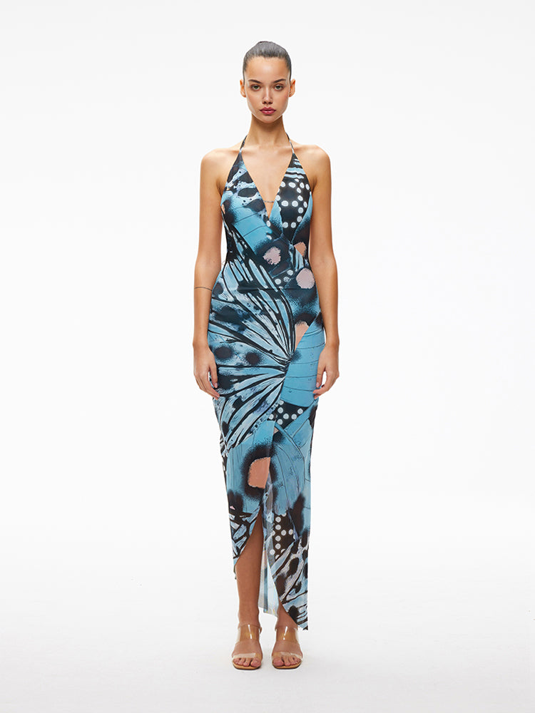 XENASERA AUTUMN BLUE BUTTERFLY DRESS