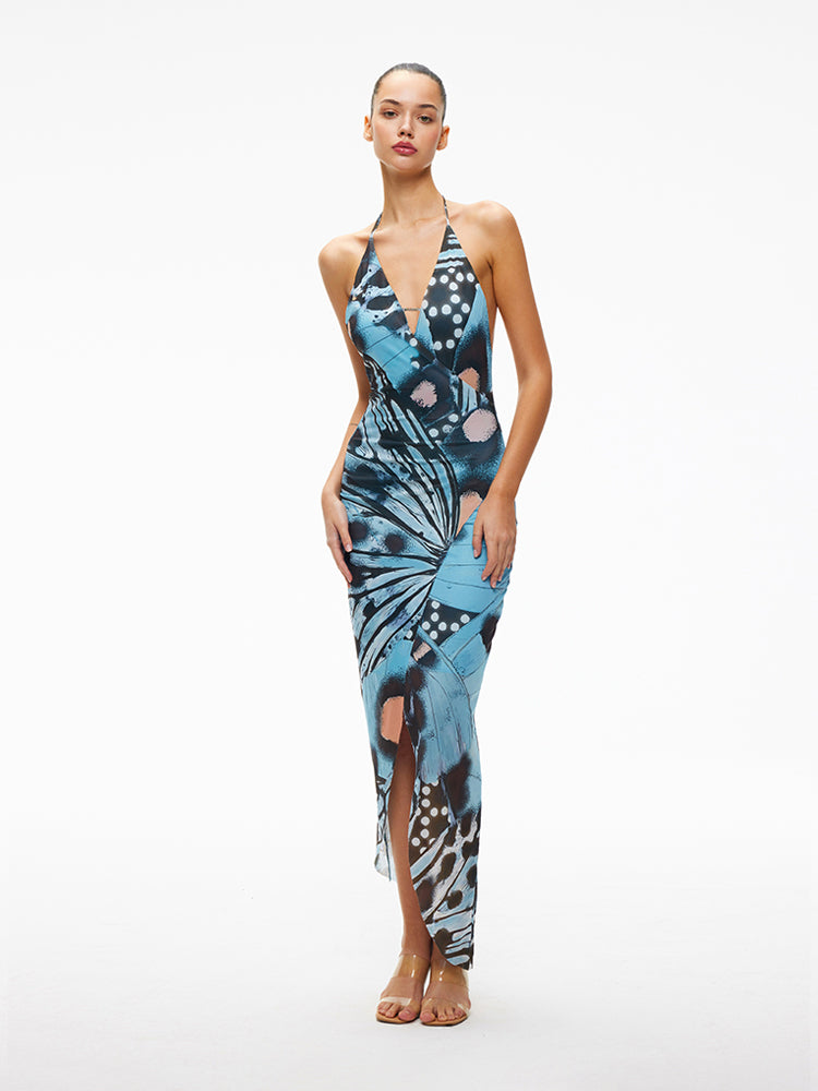 XENASERA AUTUMN BLUE BUTTERFLY DRESS