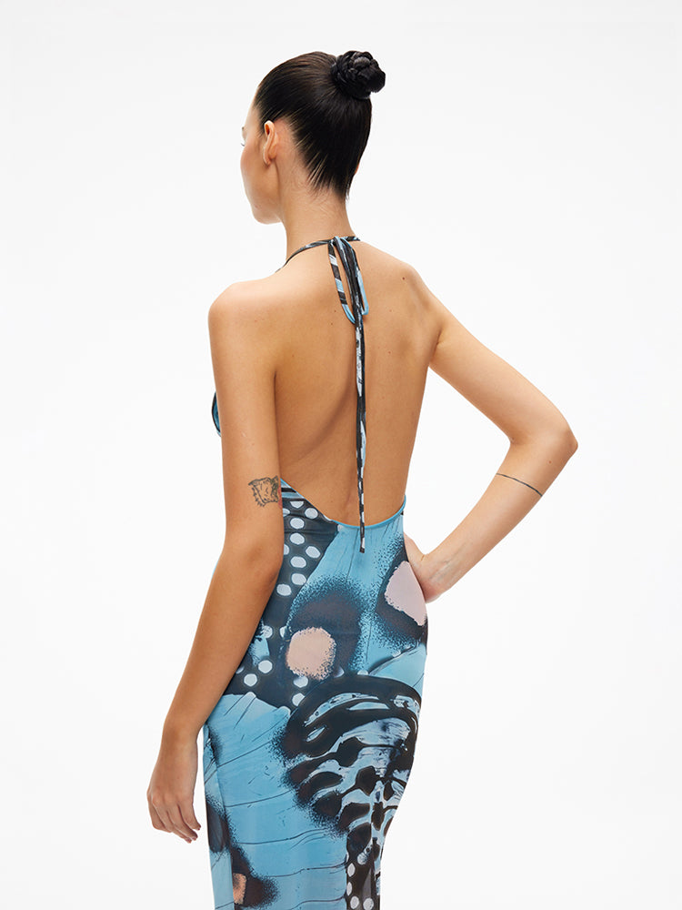 XENASERA AUTUMN BLUE BUTTERFLY DRESS