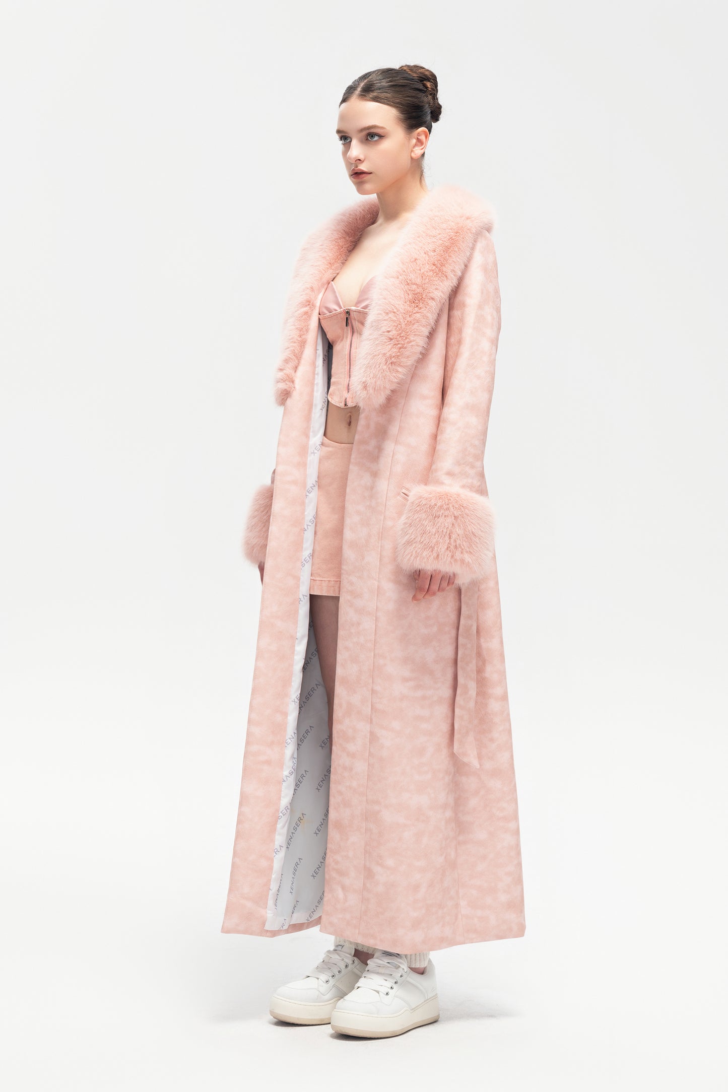 XENASERA FW23 PEACH MILKSALT LEATHER COAT