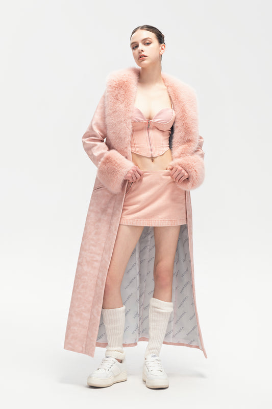 XENASERA FW23 PEACH MILKSALT LEATHER COAT