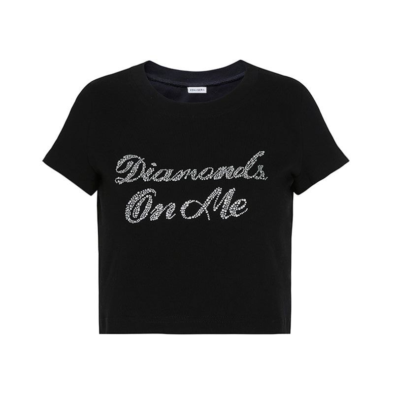 DIAMONDS ON ME SLOGAN BLACK T-SHIRT